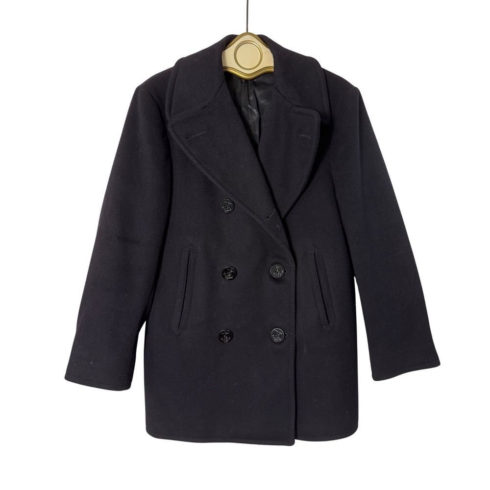 U.S. Navy Pea Coat Mens 36 Navy Blue Good Vintage 100% Wool Double Breasted 1979